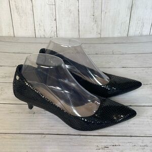Calvin Klein Nicki Black Python Print Leather Kitten Heel Pointed Toe Pumps